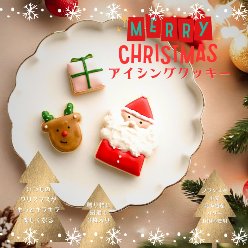 クリスマスアイシングクッキー3枚セット